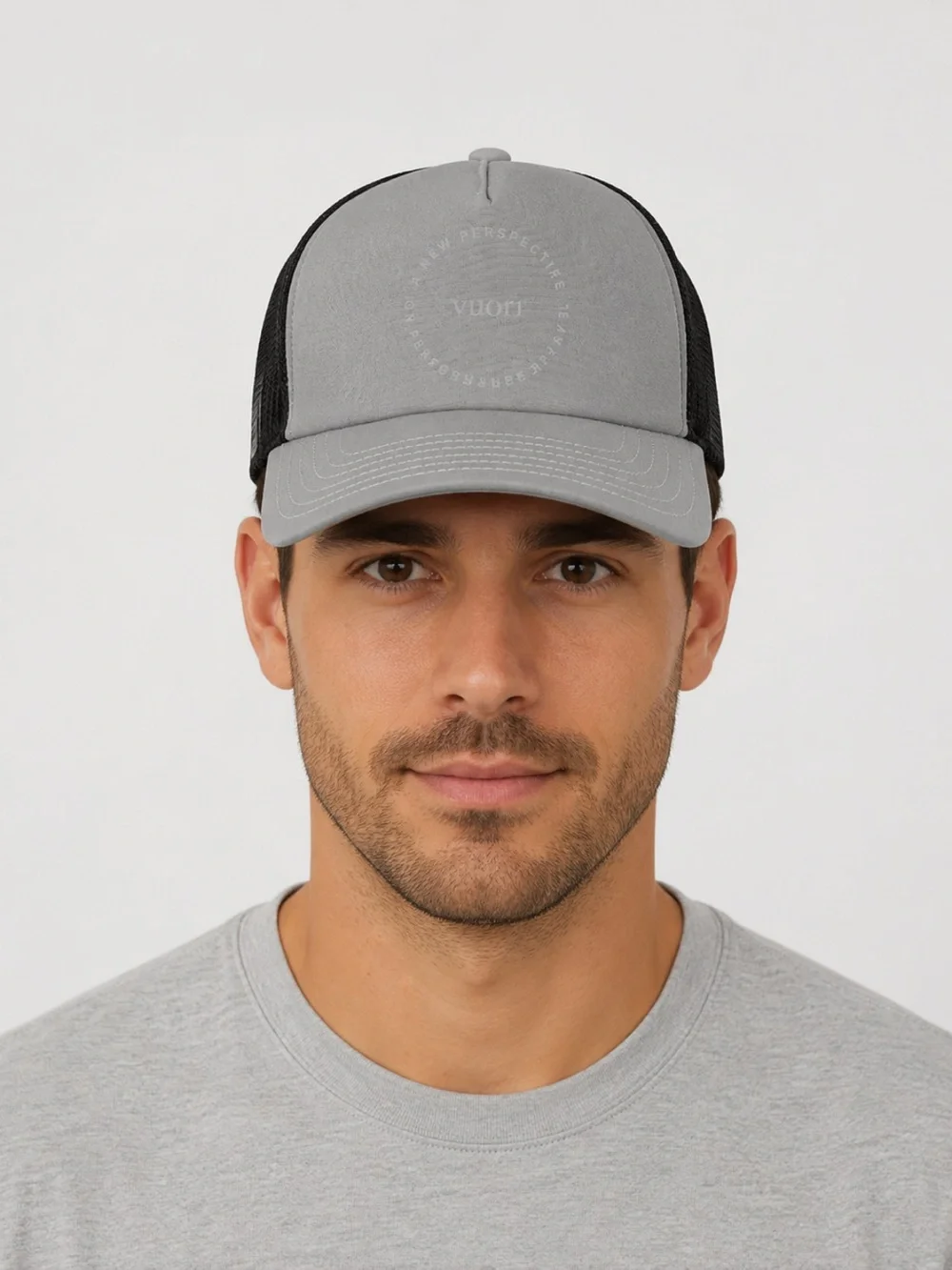 VUORI “A New Perspective” Gray and Black Mesh Trucker Hat O/S
